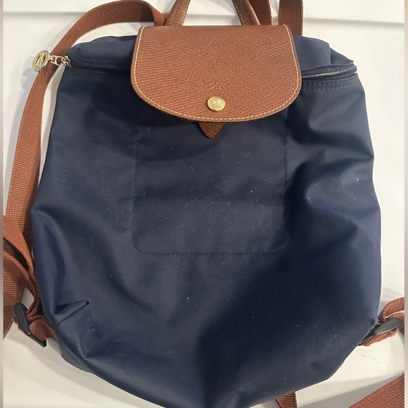 Longchamp Le Pliages Sac A Dos XS Navy nylon Foldable Packable leather accent - Picture 2 of 9